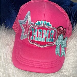 Women’s Custom Made Pink 'MAMA' Patch Trucker Hat